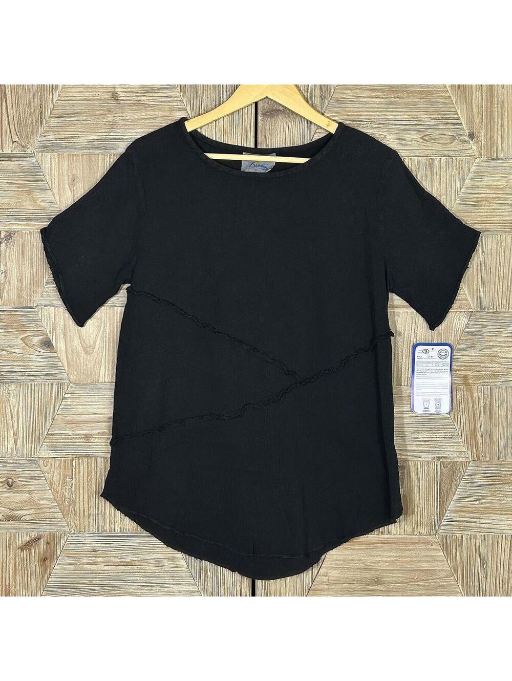 Casual Minimalist Black Cotton Short Sleeve Tunic Top Small Urban Boho Casual